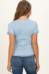 Blue Floral Ruffle Trim Maternity Henley Top