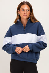 Navy Colorblock Quarter Zip Maternity Sweatshirt