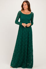 Hunter Green Floral Lace Long Sleeve Off Shoulder Maternity Maxi Dress