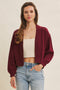 Burgundy Waffle Knit Balloon Sleeve Cardigan