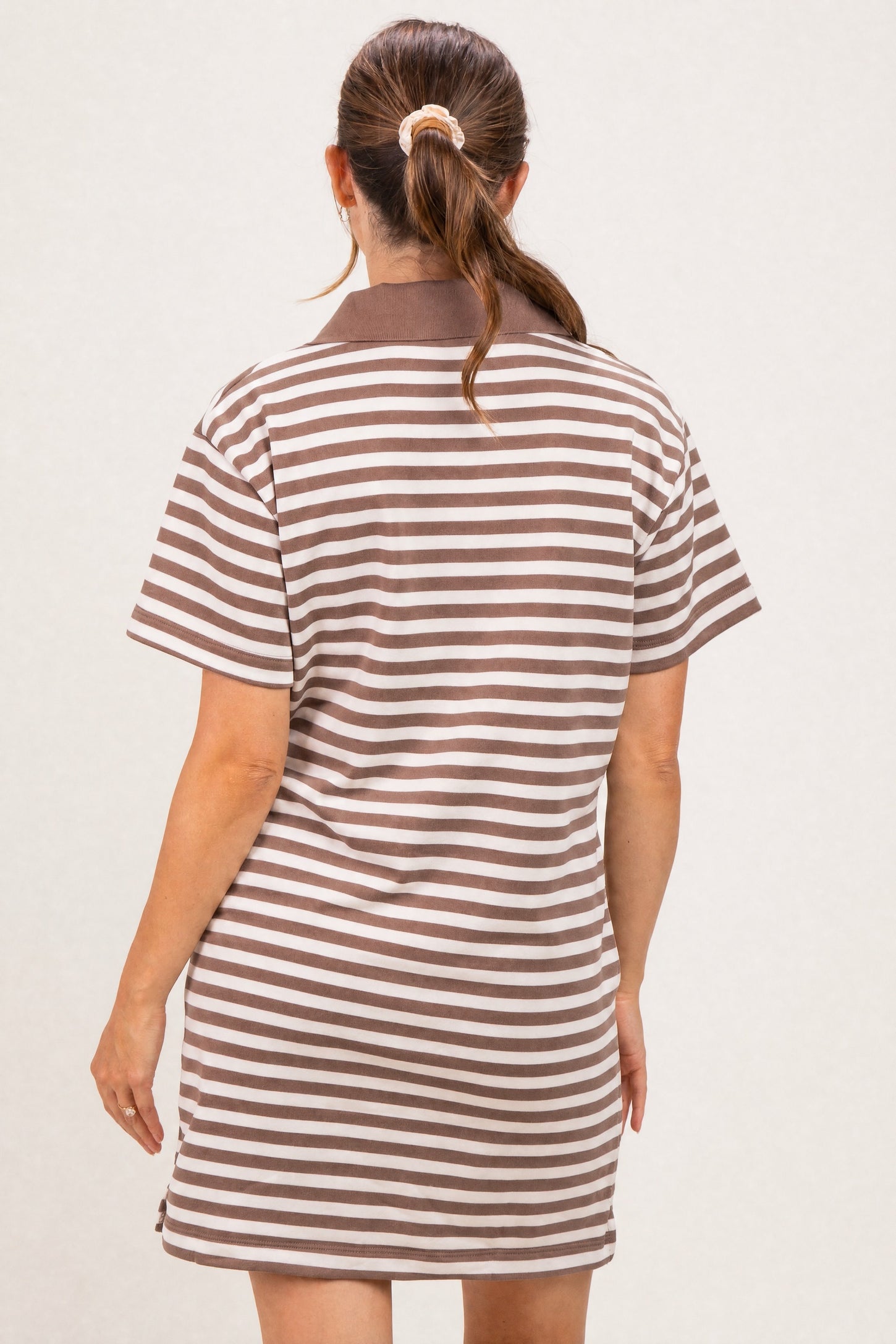 Chestnut Striped Polo Maternity T-Shirt Mini Dress