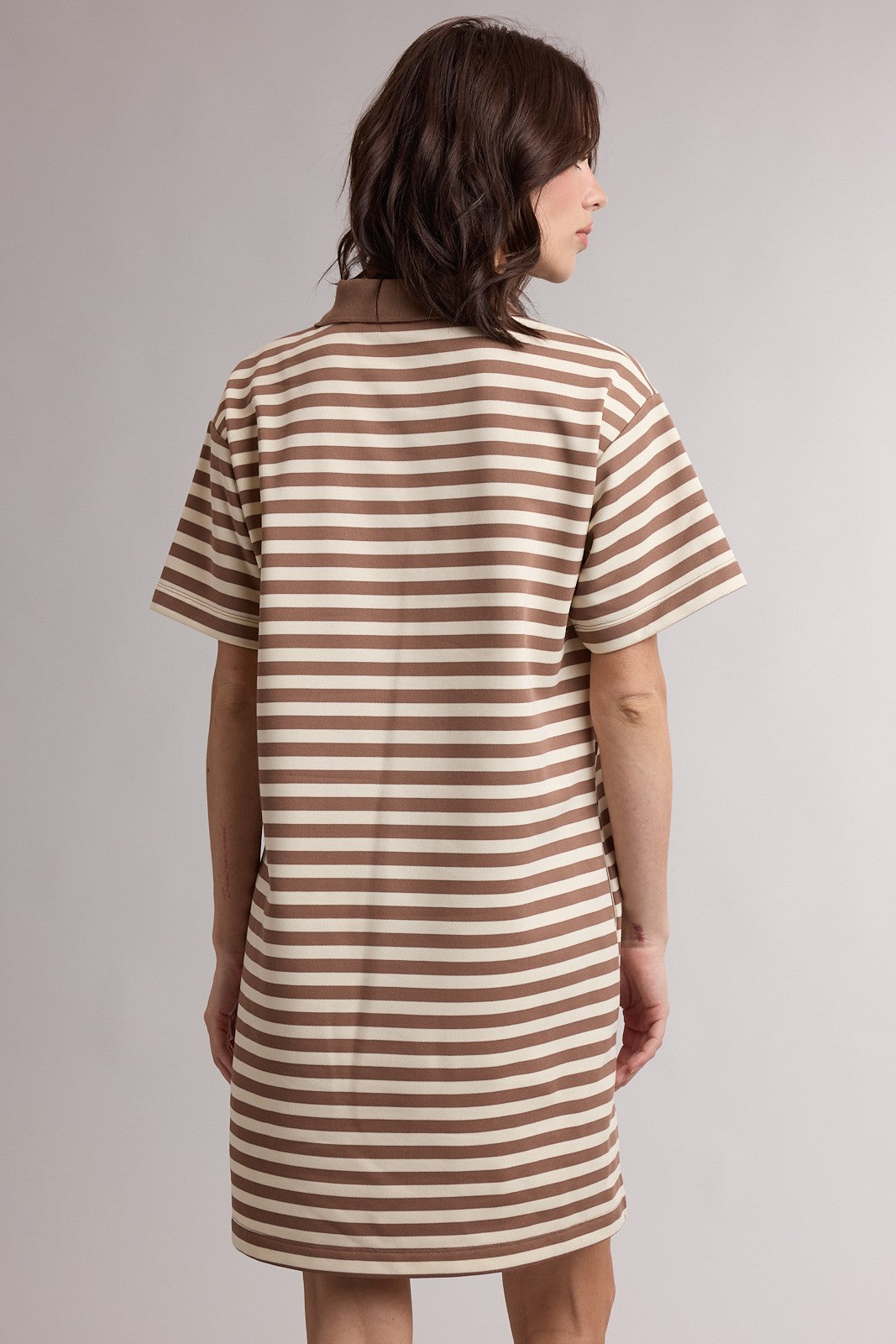 Chestnut Striped Polo T-Shirt Mini Dress