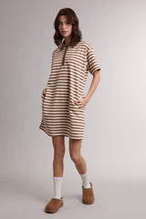 Chestnut Striped Polo T-Shirt Mini Dress