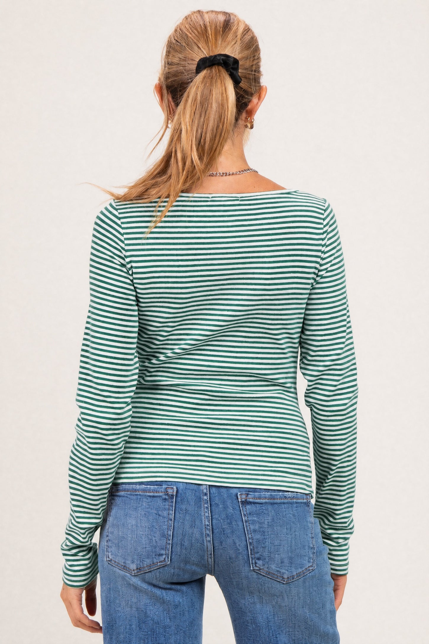 Green Striped Button Henley Maternity Top