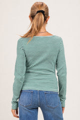 Green Striped Button Henley Maternity Top