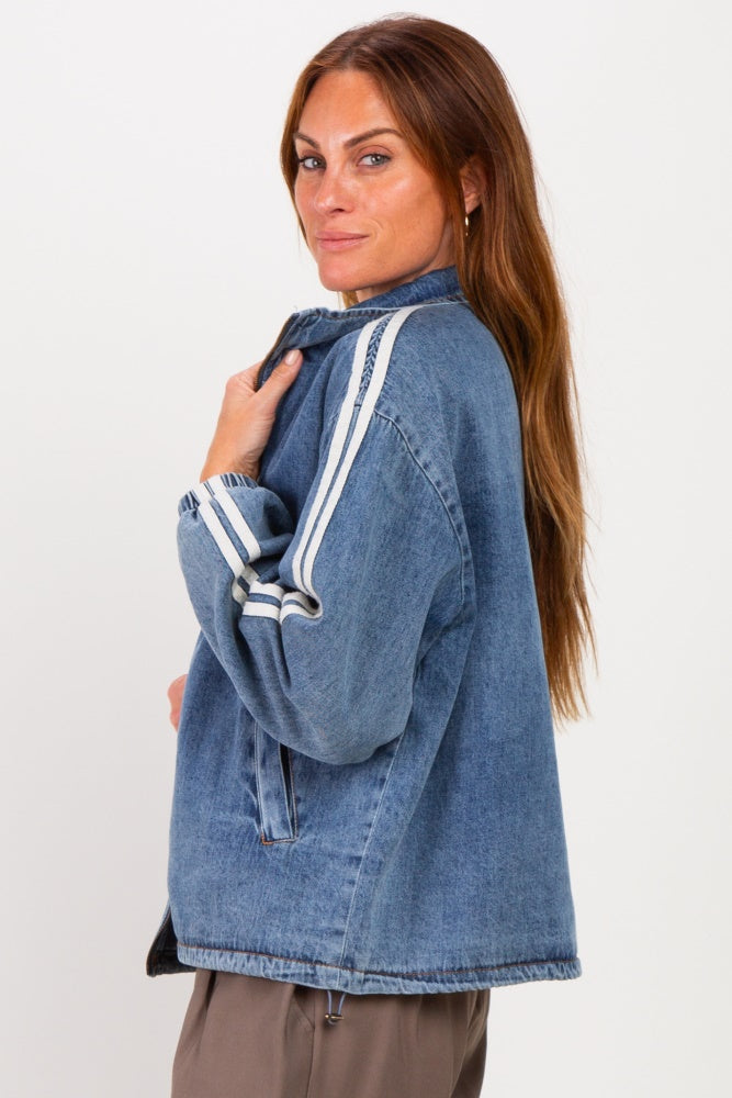 Medium Denim Oversized Zip-Up Track Jacket