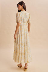 Daffodil Floral Button Down Front TieMaxi Dress