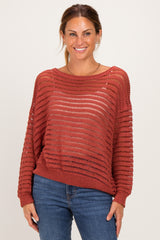Terracotta Open Knit Striped Maternity Sweater Top