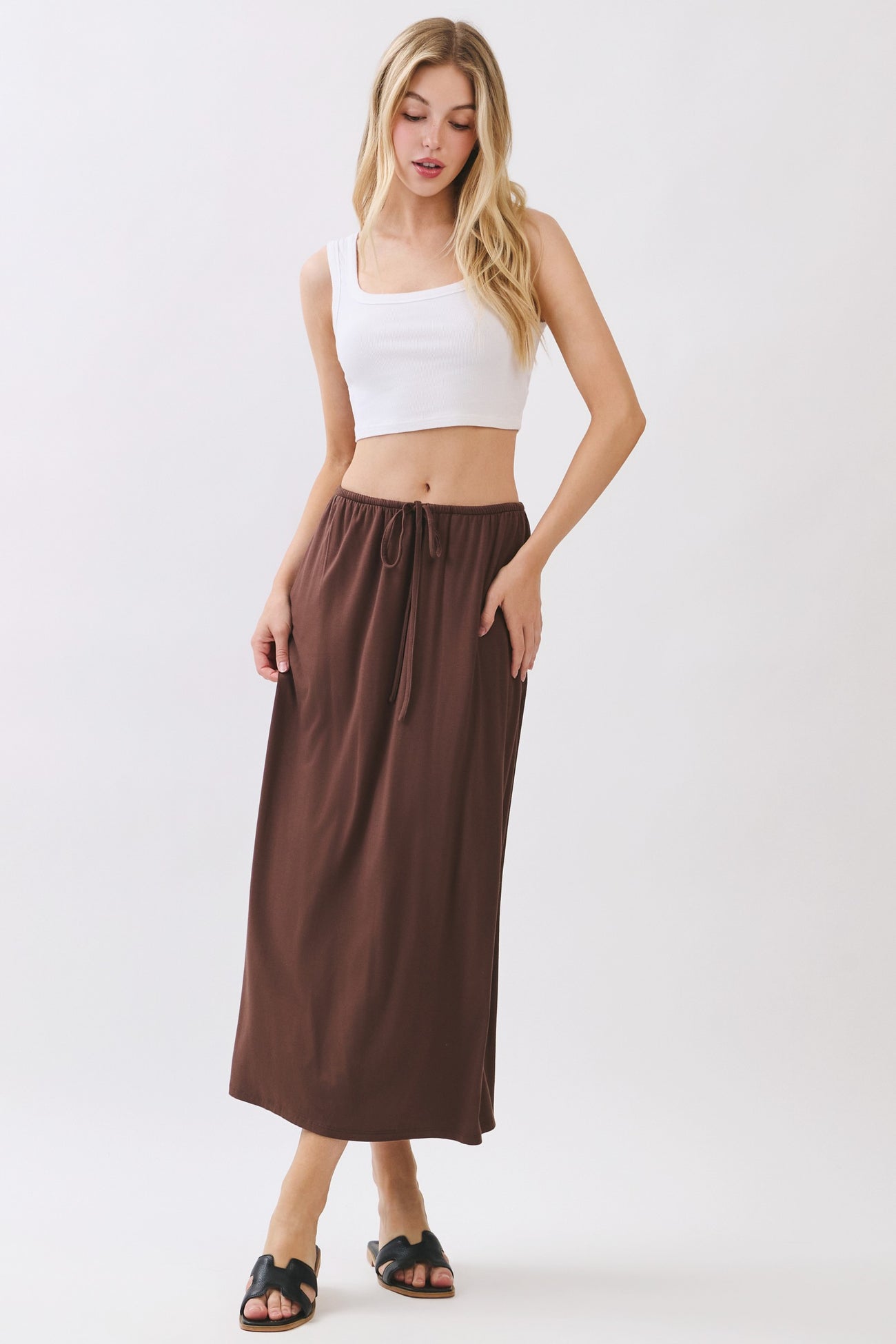 Chocolate Front Tie Maternity Maxi Skirt