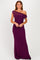 woman wearing a purple off-the-shoulder ruched evening gown with a flowing silhouette