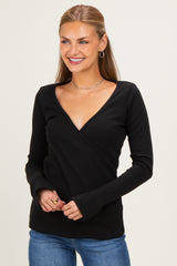 Black Fitted Long Sleeve Maternity Wrap/ Nursing Top