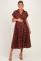 Brown Polka Dot Pleated Maternity Midi Dress