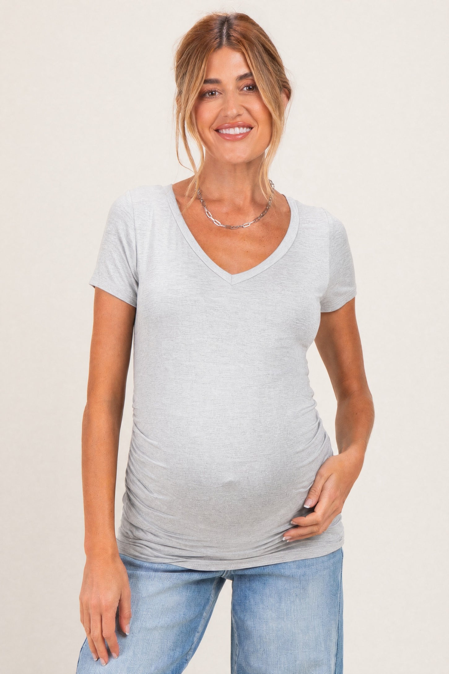 Heather Grey V-Neck Ruched Side Maternity Top