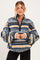 Blue Printed Fleece Oversized Half Zip Maternity Pullover