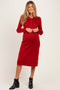 Red Button Front Collared Maternity Midi Sweater Dress