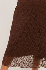 brown lace maternity skirt with intricate floral patterns and a flowy silhouette