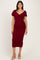 Burgundy Knit Twisted Bust Short Sleeve Midi Dress
