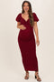 Burgundy Knit Twisted Bust Short Sleeve Maternity Midi Dress