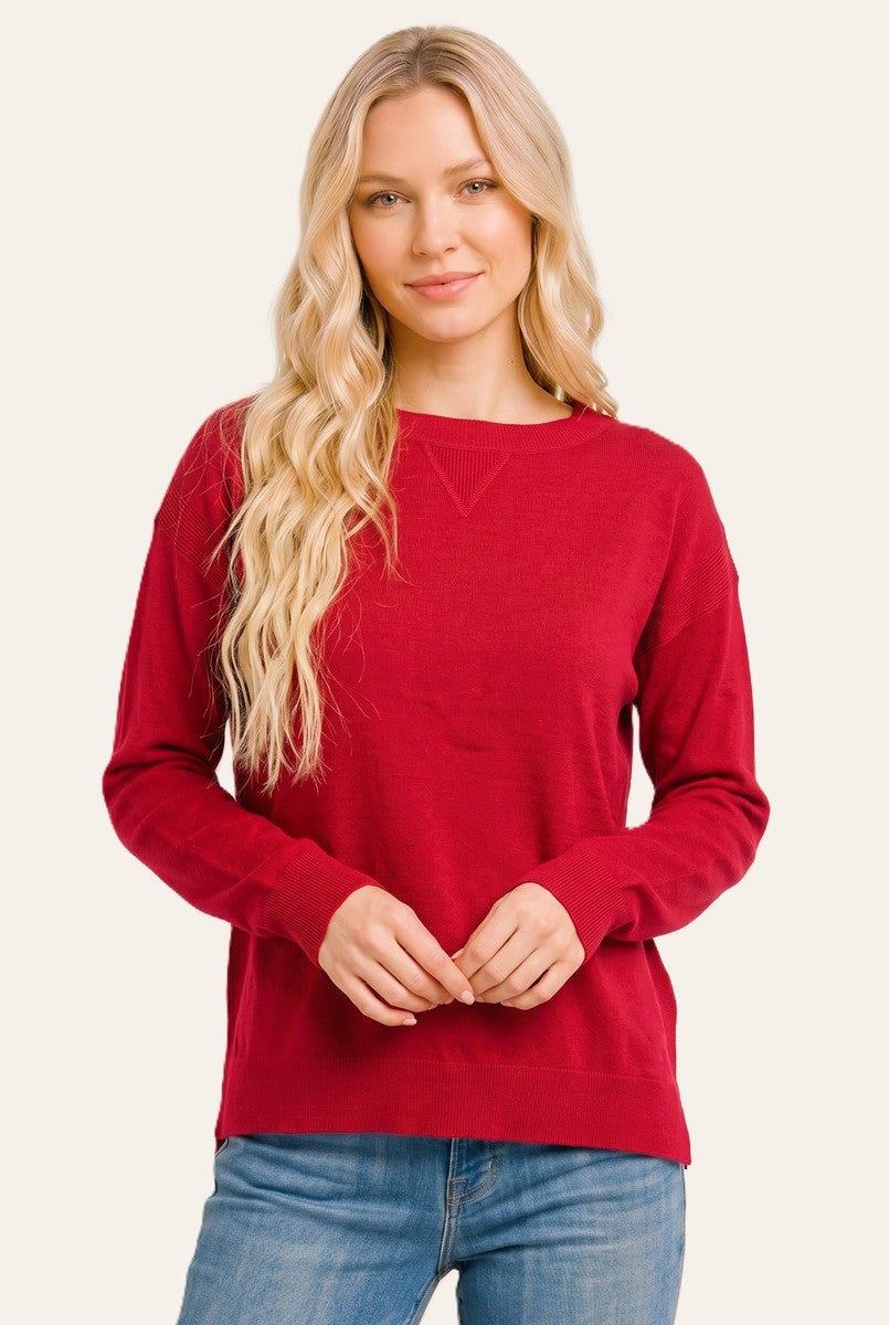 Red Solid Basic Maternity Sweater