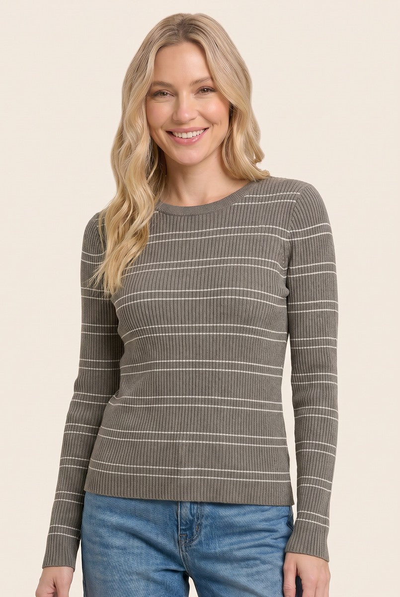 Olive Ribbed Basic Striped Fitted Maternity Sweater