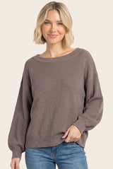 Mocha Balloon Sleeve Boat Neck Maternity Sweater