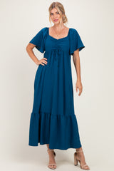 Teal Flutter Sleeve Ruffle Hem Maternity Maxi Dress