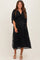 Black Embroidered Tulle Dolman V-Neck Maternity Midi Dress