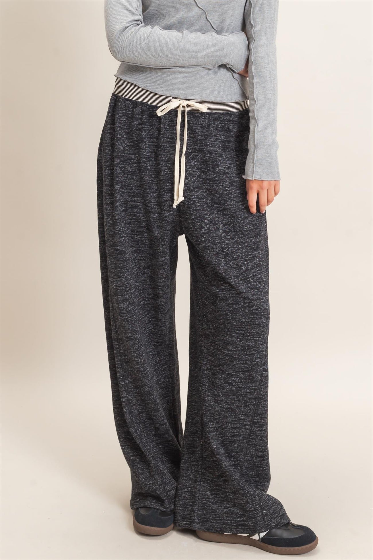 Black Contrast Waist Drawstring Maternity Pants