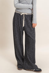 Black Contrast Waist Drawstring Maternity Pants