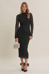 Black Fitted Lace Maternity Midi Dress