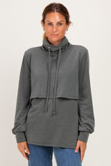 Olive Long Sleeve Drawstring Hooded Maternity Pullover