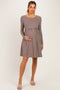 Taupe/ Off White Striped Long Sleeve Maternity Nursing Dress