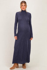 Navy Turtleneck Long Sleeve Maternity Maxi Dress