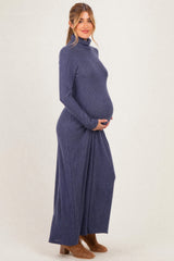 Navy Turtleneck Long Sleeve Maternity Maxi Dress