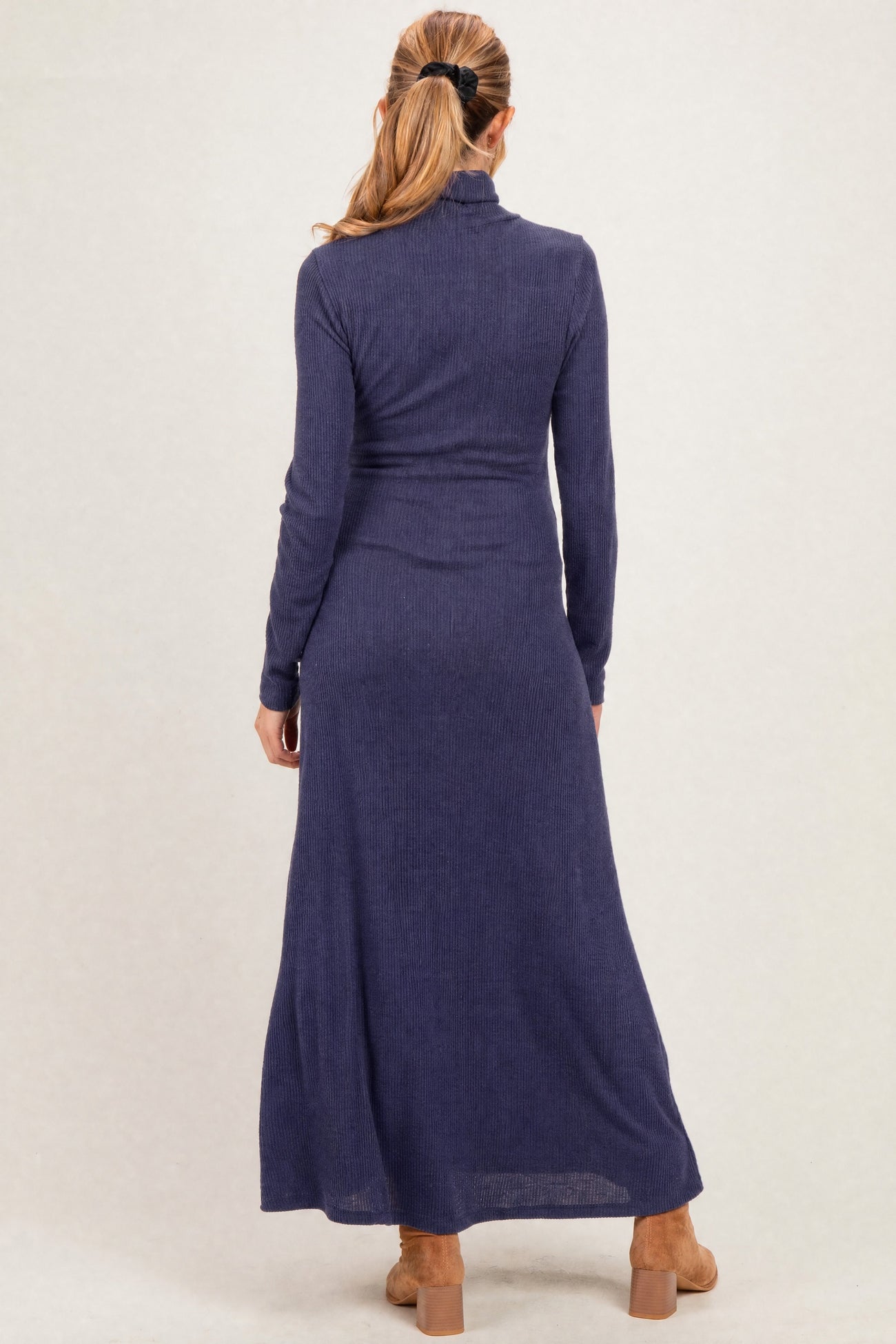 Navy Turtleneck Long Sleeve Maternity Maxi Dress