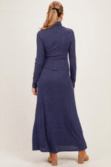 Navy Turtleneck Long Sleeve Maternity Maxi Dress