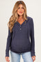 Navy Long Sleeve Button Front Long Sleeve Fitted Maternity Top