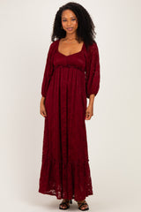 Burgundy Lace Long Sleeve Maternity Maxi Dress