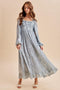 Glacier Blue Jacquard Smocked Ruffle Maxi Dress