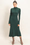 Hunter Green Ribbed Mock Neck Long Sleeve Midi Dress
