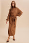 Cognac Turtleneck Bubble Sleeve Sweater Dress
