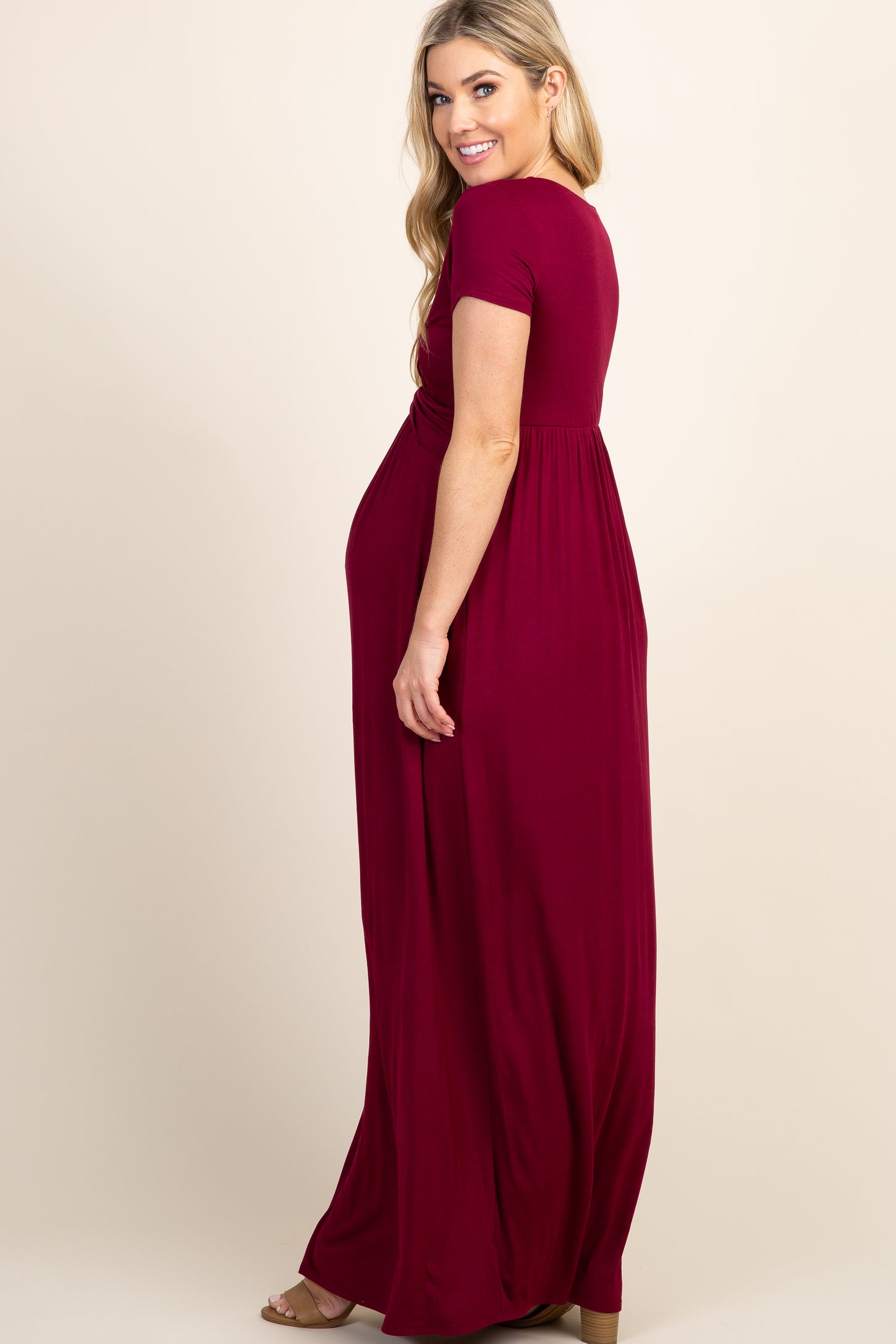 PinkBlush Burgundy Draped Maternity/Nursing Maxi Dress