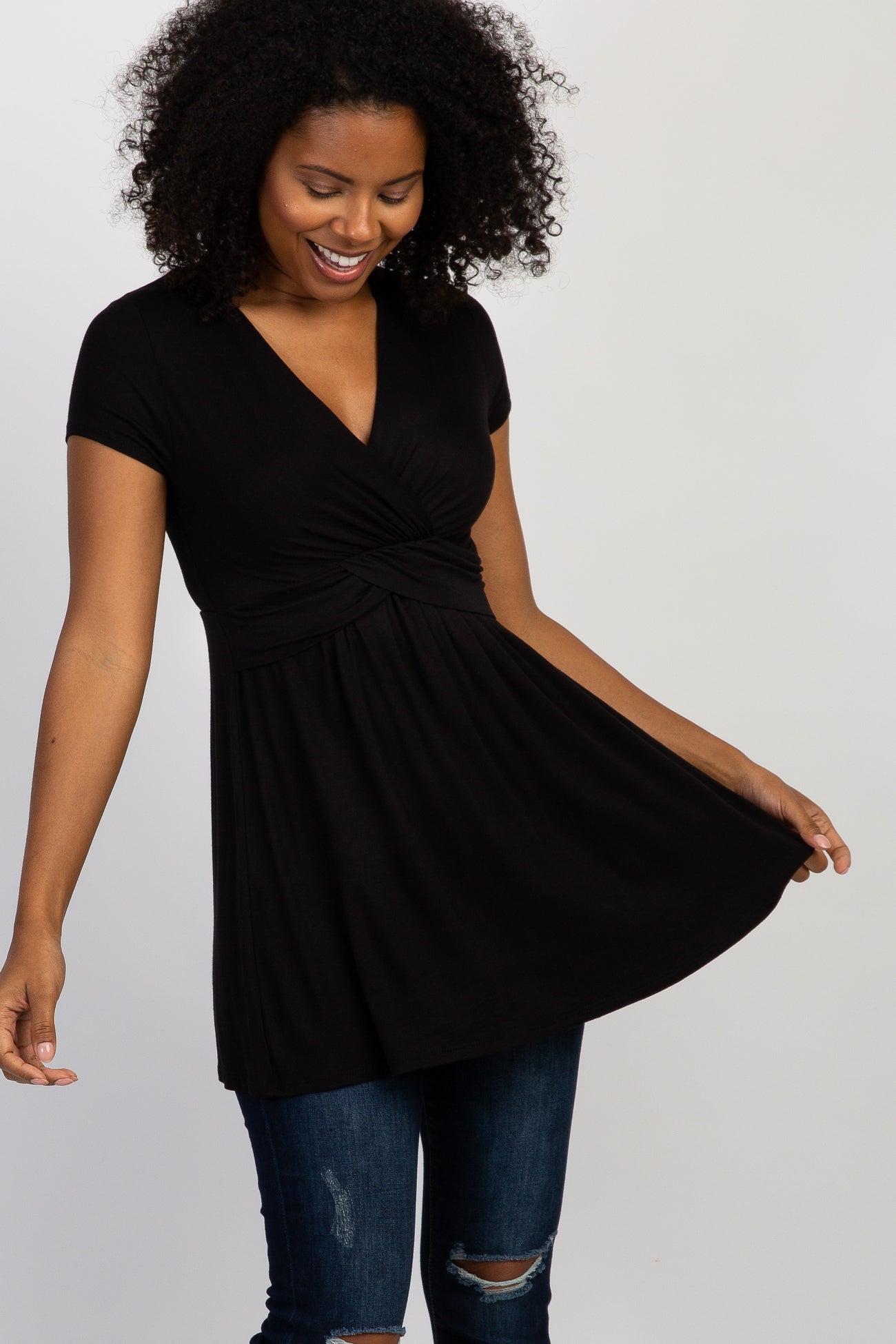 PinkBlush Black Draped Front Nursing Top