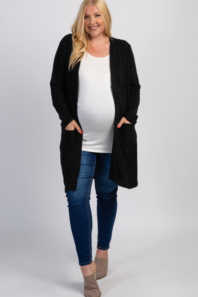 PinkBlush Black Knit Elbow Patch Maternity Plus Cardigan