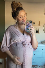 PinkBlush Pink Crochet Trim Delivery/Nursing Maternity Robe