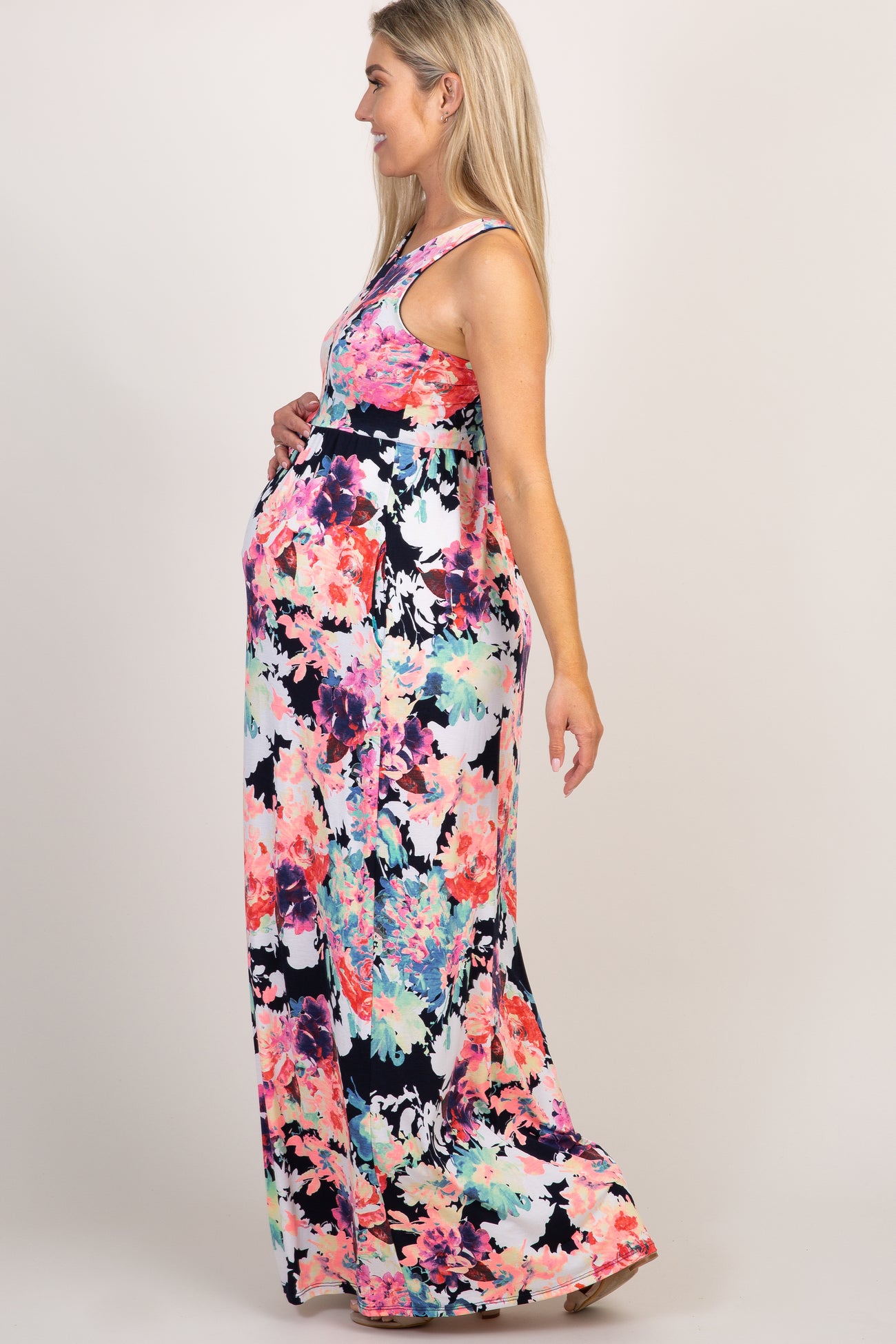 PinkBlush Navy Abstract Floral Sleeveless Maternity Maxi Dress