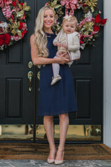 Navy Blue Chiffon High Neck Dress