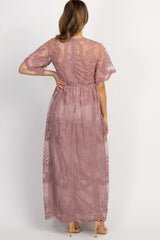 PinkBlush Mauve Lace Mesh Overlay Maternity Maxi Dress