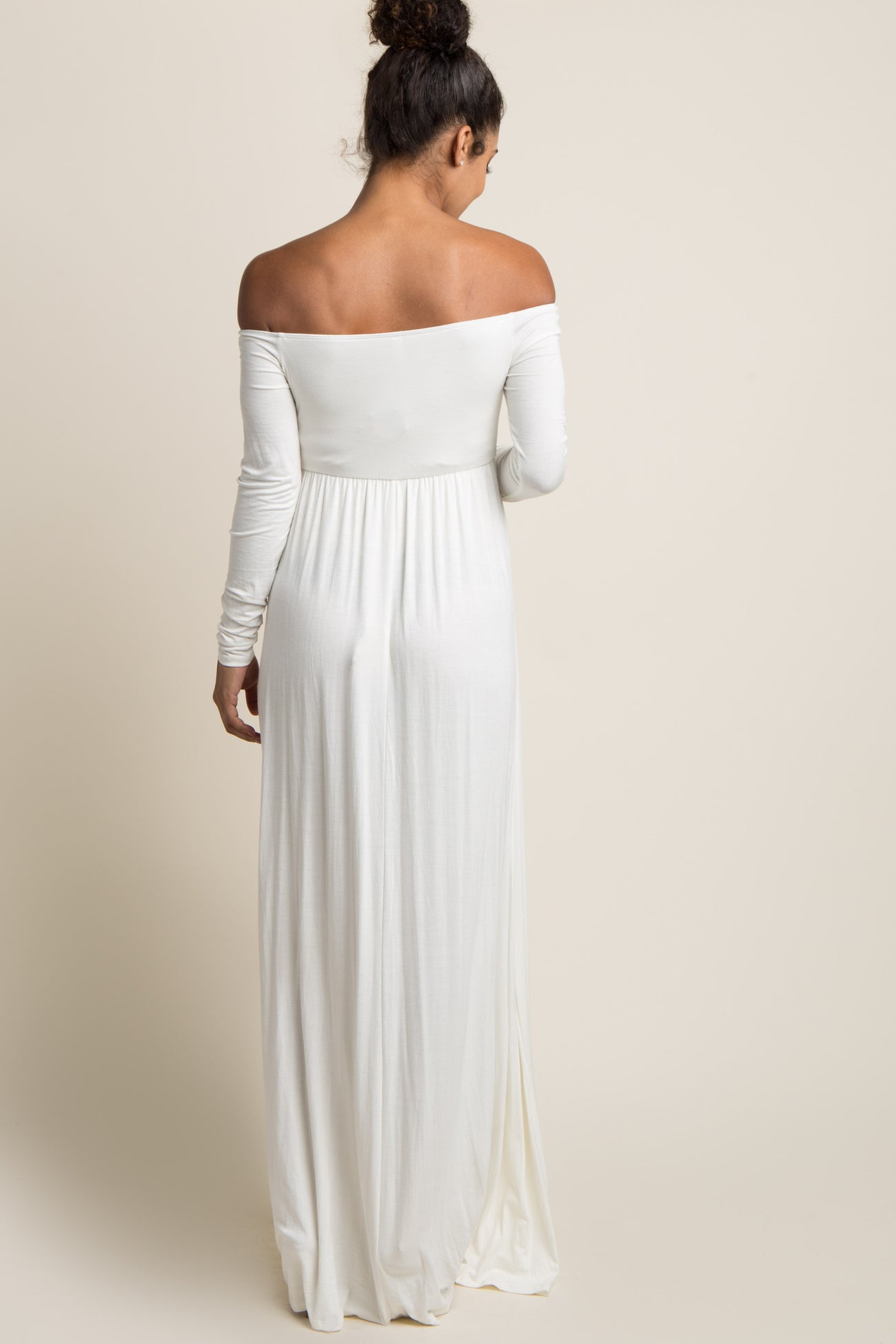 PinkBlush Tall Ivory Solid Off Shoulder Maternity Maxi Dress