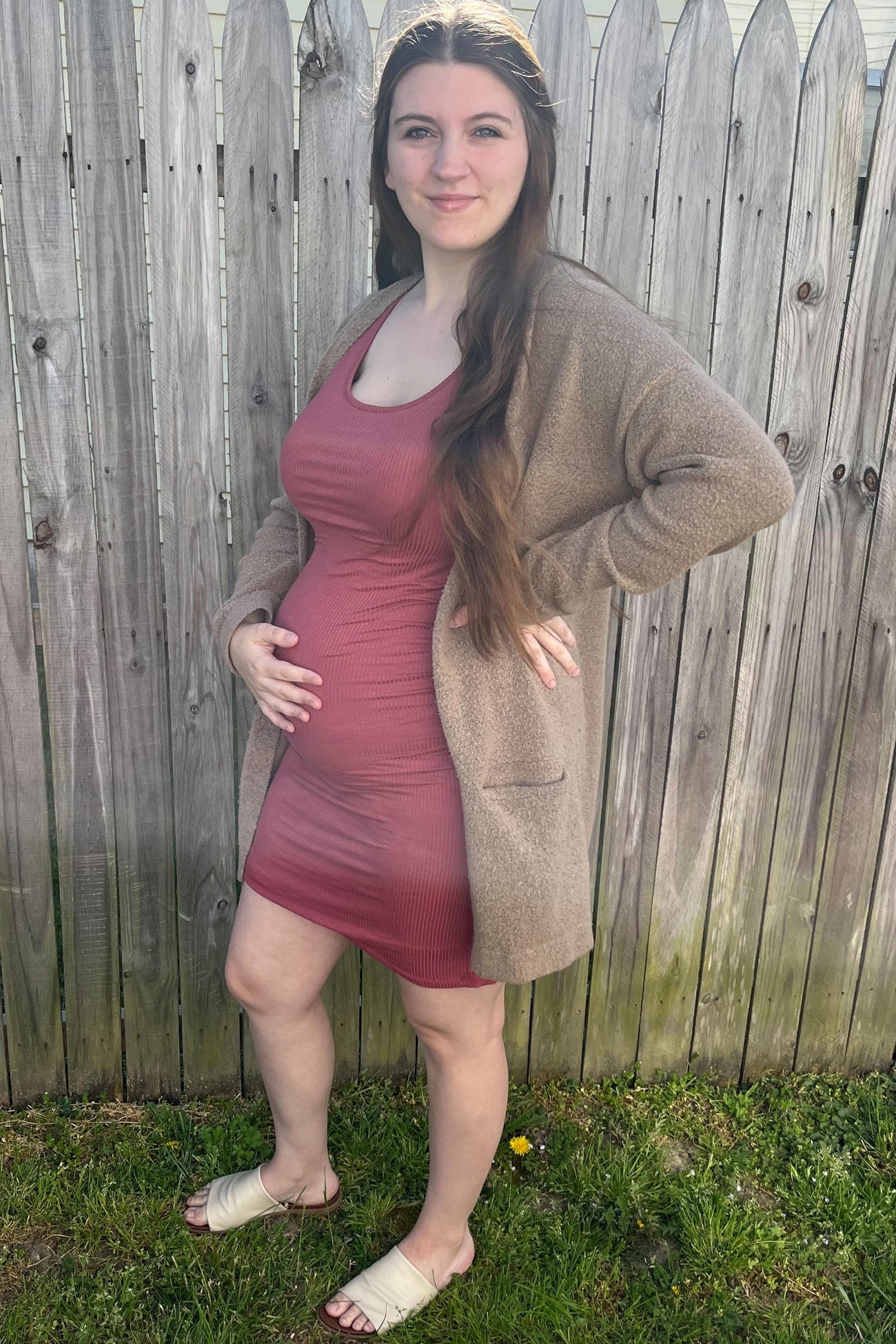 PinkBlush Rust Ribbed Ruched Sleeveless Maternity Dress